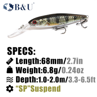 Leurre dur B&U Série JT02 - Plastique ABS haute résistance pour la pêche au bar, au brochet, au bar de mer et au saumon - Utilisation en rivière et en lac