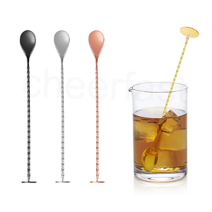 Cuillère à mélanger noire <span class=keywords><strong>en</strong></span> acier inoxydable, personnalisée, motif <span class=keywords><strong>en</strong></span> spirale, Long manche, barre à Cocktail, pichet pour superposer une cuillère à Cocktail, 1 pièce - Product Image 1