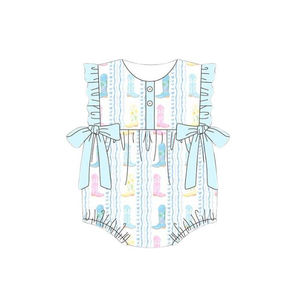 Conjunto de pelele para bebé niña SR4088 personalizado, con estampado de flores rosas, manga corta, para venta al por mayor. - Product Image 1