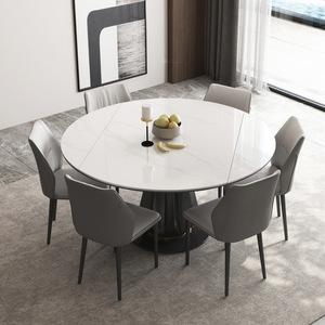 <span class=keywords><strong>Table</strong></span> à manger carrée moderne et minimaliste en acier au carbone <span class=keywords><strong>avec</strong></span> plateau en pierre, pliable et rotative, et chaises assorties, télescopique - Product Image 2