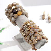 Joyería de Fiesta Vintage para Mujer, Collar de Piedras Geométricas de Plástico, Aretes, Pulsera Elástica de Cuentas Acrílicas con Textura Irregular