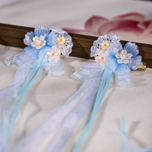 Tocado Hanfu para niñas, pinza para el pelo de estilo antiguo, accesorio para el pelo con cinta azul estilo chino, borla larga de hada de estilo antiguo - Product Image 2