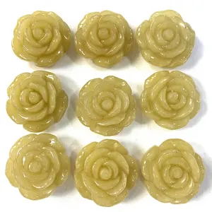 QXB natural yellow jade semi -precious stone the cutting rose flower for pendant earing brooch