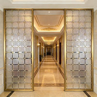 Paravent en verre trempé texturé diamant avec cadre en acier inoxydable doré, séparateur de pièce moderne, écran décoratif pour entrée