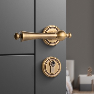 Cerradura de Puerta Interior Retro de Bronce, Manija Magnética Silenciosa de Latón con Orificio para Llave, para Dormitorio, Casa de Lujo, Conjuntos de Decoración para el Hogar - Product Image 2