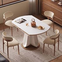 Table à manger pliable et extensible en pierre frittée couleur crème, réglable, moderne, minimaliste, écologique, pour hôtel et usage domestique