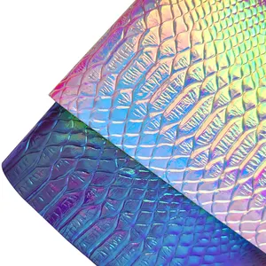 0.7-0.8mm*1.35m Embossing snake pattern holotraphic PU Leather fabric for bags and shoes PU leather