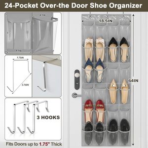 Over The Door <b>Shoe</b> Organizer 24 Pockets Gray Metal <b>Hooks</b> Multifunctional Storage Rack For <b>Shoes</b> Closet Door Wall Mount - Product Image 5