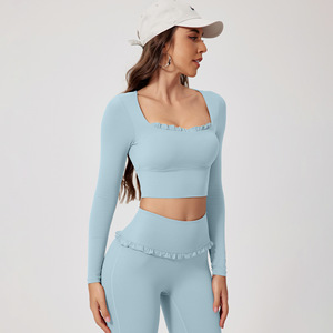 Conjunto de Yoga Personalizado Under <span class=keywords><strong>Lulu</strong></span> con Cuello Cuadrado, Sensación de Segunda Piel, 2 Piezas, Ropa Deportiva para Mujer, Leggings de Cintura Alta Oeko-Tex - Product Image 2