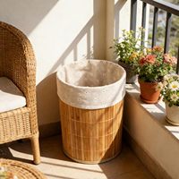 Panier à linge rond en bambou, robuste et pliable, tressé, pour vêtements sales, panier de rangement décoratif, poubelle