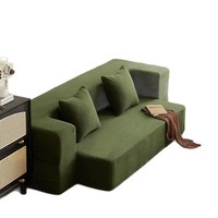 Komprimiertes Cord-Tagesbett-Sofa in Olivgrün, Vakuumverpackt, Flaches Stoffsofa mit Kissen