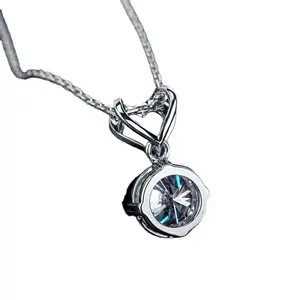 Womens Moissanite Charm With Love Heart Shaped Pendant 925 Sterling Silver Brass Necklace