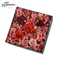 Vente chaude De Luxe Réel Naturel Boîte Carrée Fleur Séchée Préservé Hortensia Fleur Éternelle Rose Boîte-Cadeau Pour La Saint Valentin Cadeau