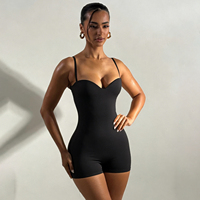 Verstellbare Schulterträger, ärmellos, eng anliegend, elastisch, trägerloser Jumpsuit, schlicht, minimalistisch, Basic, sexy, Yoga-Kurz-Jumpsuit