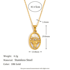 Collier en acier inoxydable pour femme plaqué or 18 carats pendentif géométrique à la mode à la mode diamant coquille douze Constellation cadeau - Product Image 2