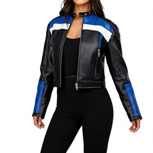 Veste en cuir véritable noire courte pour femme, style moto racing, design tendance, fabrication artisanale - Product Image 1