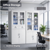 Armoire de rangement de bureau en métal avec portes vitrées, tiroirs et compartiments verrouillables pour l'organisation des dossiers
