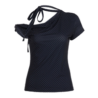 Baju Wanita Grosir Y2K Kaos Polka Dot Manis Model Off-Shoulder Lengan Pendek Ikat Pinggang Slim Fit