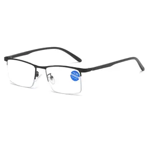 bulk metal half frame anti blue light eye glasses presbyopia men reading glasses with blue light protection