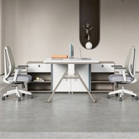 Poste de travail de bureau modulaire de classe E0 pour 4 personnes avec chaise et armoire de rangement longue – Mobilier de bureau financier