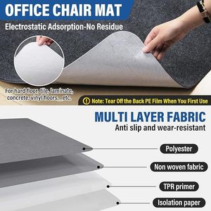 Chair Mat Rectangle 36x48 Inch Cuttable Non Slip For Office Desk Gaming Chair Protection Black Gray Polyester Fiber - Product Image 4
