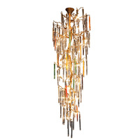 Décoration de luxe suspendu salon lustre fantaisie moderne LED escalier d'hôtel mariage or lustre en cristal suspension