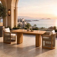 Ensemble de salle à manger d'extérieur en teck massif et synthétique, table ronde, chaises, canapé, coussins imperméables, meubles de jardin pour villa