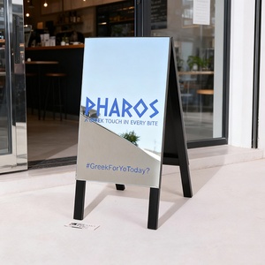 Advertising Outdoor Display Stainless Steel A-Frame Sidewalk Sign Stand <b>Mirrored</b> a Frame Sign Board for Shop Storefront - Product Image 2