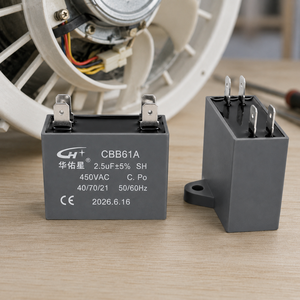 <span class=keywords><strong>Condensateur</strong></span> <span class=keywords><strong>de</strong></span> démarrage/fonctionnement <span class=keywords><strong>de</strong></span> moteur CBB61 (à bornes à languettes) 17uF 25uF, 450V, 50/60Hz, film polypropylène, boîtier ignifuge PBT - Product Image 6