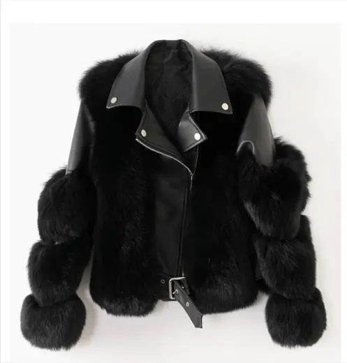New Arrival Women's Fashion Fur Coats Real Full Pelt Fox Fur Outerwear Genuine Sheepskin Leather Jackets
