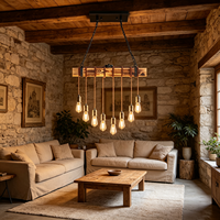 Luminaire suspendu en bois rustique industriel à 8 lumières, ampoule Edison vintage, lampe suspendue linéaire pour îlot de cuisine, bar