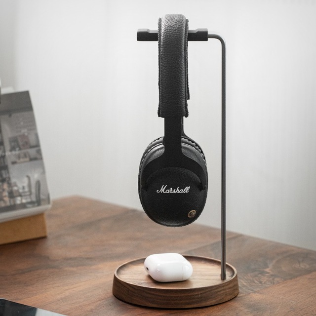 Wooden Gaming Headset Stand Black Walnut Solid Wood Over-Ear L-Shaped 13.5x28cm Creative High-End Standing Display Rack