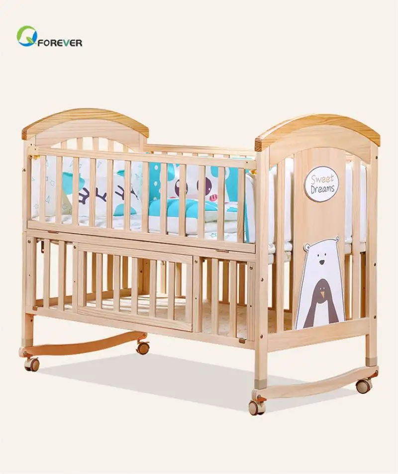 Massief Houten Wieg Best Selling Massief Grenen Houten Baby Bed Ontwerp/Baby Swing Cot/Wieg Bevestigd Volwassen bed