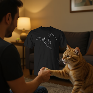 Camiseta con diseño de gato y mano de persona, amistad entre gatos y personas, pata de gato - Product Image 3