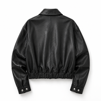 Jaket Bomber Wanita Kulit Nappa Asli Hitam, Pendek, Kasual, Anti Angin, Polos, Berwarna, Model Zip-Up, Saku Lipat