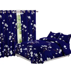 Hot Selling Bedding Set Customized Bed Linen Reactive Printed Bed Linen Flowers Cotton Duvet Cover Set With Curtains