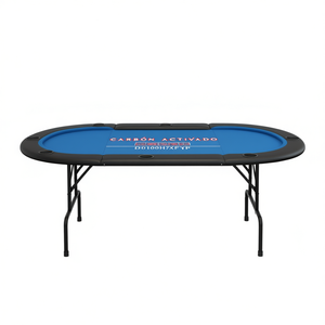 Mesa de Póker Plegable Azul para 10 Jugadores D0100H7XFNP, Superficie Ovalada de PVC, Mesa de Juego - Product Image 1