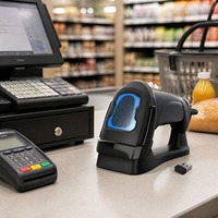 Lecteur de codes-barres 2D sans fil USB2.0 2.4G, lecteur de codes QR 1D, lecteur de codes de paiement longue portée, compatible POS, vente au détail, ordinateur portable/Linux XM-388