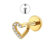 Boucle d'oreille en titane ASTM F136, cœur, filetage interne, labret, helix, piercing, zircon, fabricant d'usine en Chine
