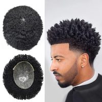 8x10 Afro Durable Full Poly Mince Peau Cheveux Système Postiches Naturel Toupee Cheveux Remplacement pour Hommes