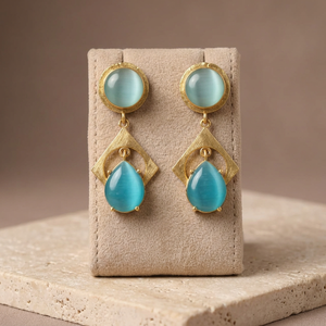 Nouvelles boucles d'oreilles ethniques en pierre turquoise, plaquées or, alliage de métal précieux, bijoux de mariage, pierres précieuses de Jaipur - Product Image 3