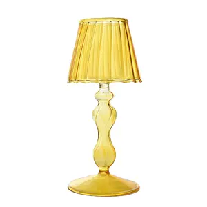 Bougeoirs en verre jaune populaires, pièce maîtresse pour Restaurant et Bar, lampe de Table en forme de chandelier en verre