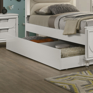 Lit double contemporain blanc nacré avec lit gigogne, 2 tables de chevet et panneaux embossés – Mobilier de chambre - Product Image 4