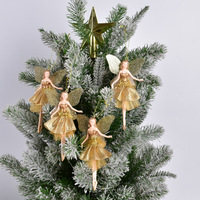 Pendentif de Noël en tulle doré transparent avec ailes scintillantes, ornement féerique pour arbre de Noël, décoration de fête à domicile