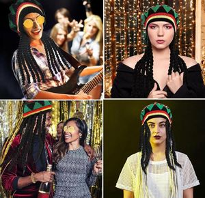 Chapeau <span class=keywords><strong>Rasta</strong></span> avec lunettes jaunes Casquette <span class=keywords><strong>de</strong></span> perruque tressée noire Perruque Dreadlocks Costume <span class=keywords><strong>de</strong></span> <span class=keywords><strong>déguisement</strong></span> des Caraïbes pour les fêtes Cosplay Mascarade - Product Image 5