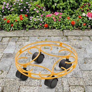 Durable Powder Coated Round Metal Flower Pot <strong>Stand</strong> with Wheels and Drainage Hole Eco-Friendly for Home &amp; Garden Use - Product Image 3