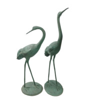 Statue de héron vert patiné en aluminium vintage, grande figurine d'oiseau pour décoration extérieure de jardin et bassin aquatique