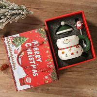 Adorable Ensemble de Tasses de Noël en Céramique avec Couvercle et Cuillère, Cadeaux d'Affaires pour les Fêtes
