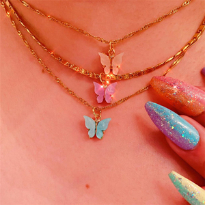 Trendz colorful sweet pink butterfly lick chain necklace - Product Image 6