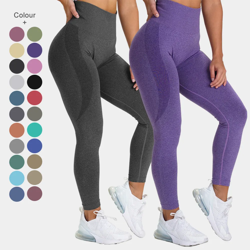 22 renk yüksek belli egzersiz Yoga dikişsiz tayt kadınlar ezme Butt spor toptan sıcak satış Logo baskı 1 adet